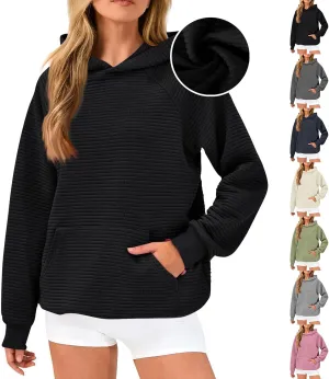 Womens Hoodies Loose Fleece Long Sleeve Hooded Sweatshirts Casual Comfy Crew Neck Pullover Top with Pockets