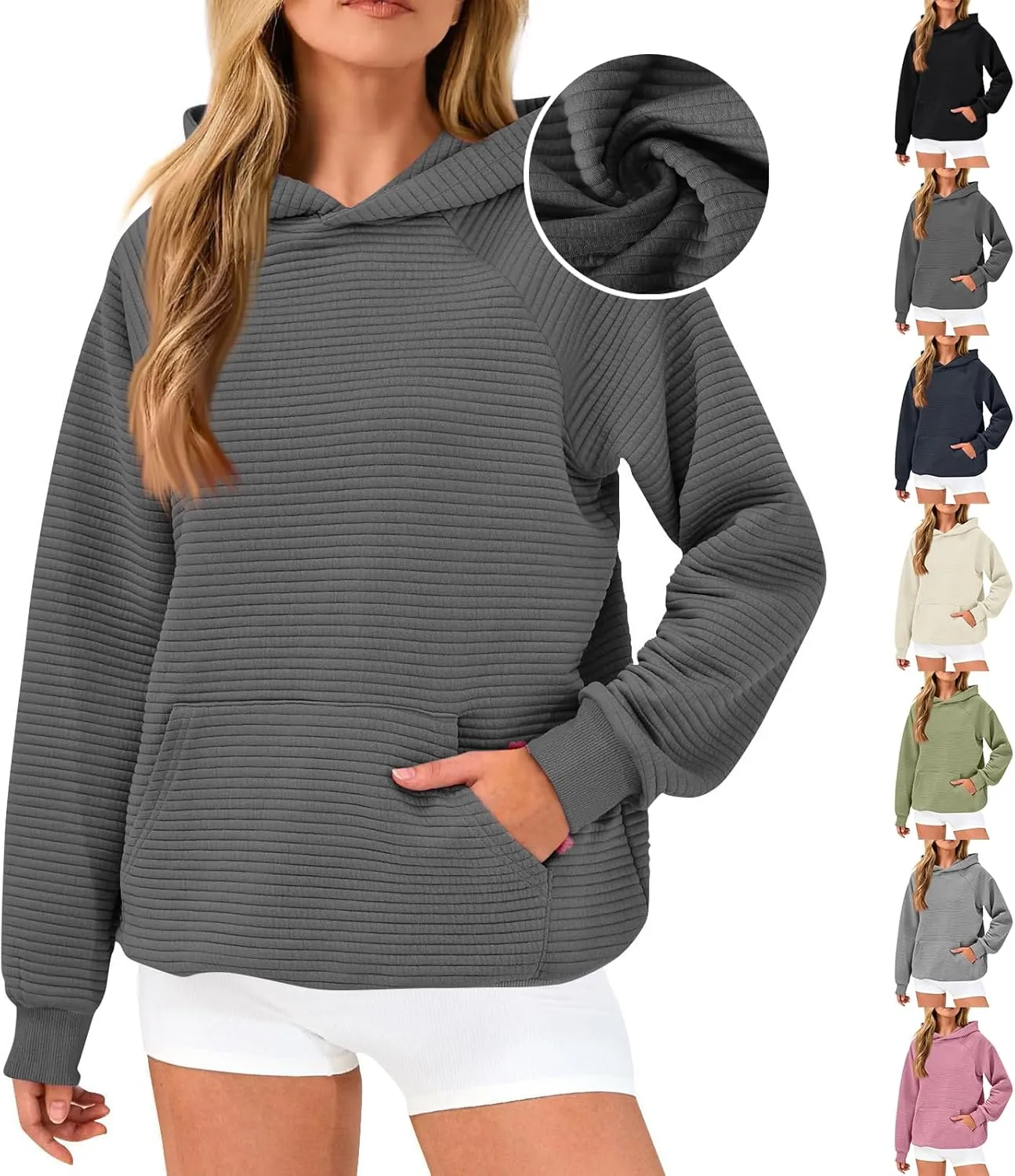 Womens Hoodies Loose Fleece Long Sleeve Hooded Sweatshirts Casual Comfy Crew Neck Pullover Top with Pockets