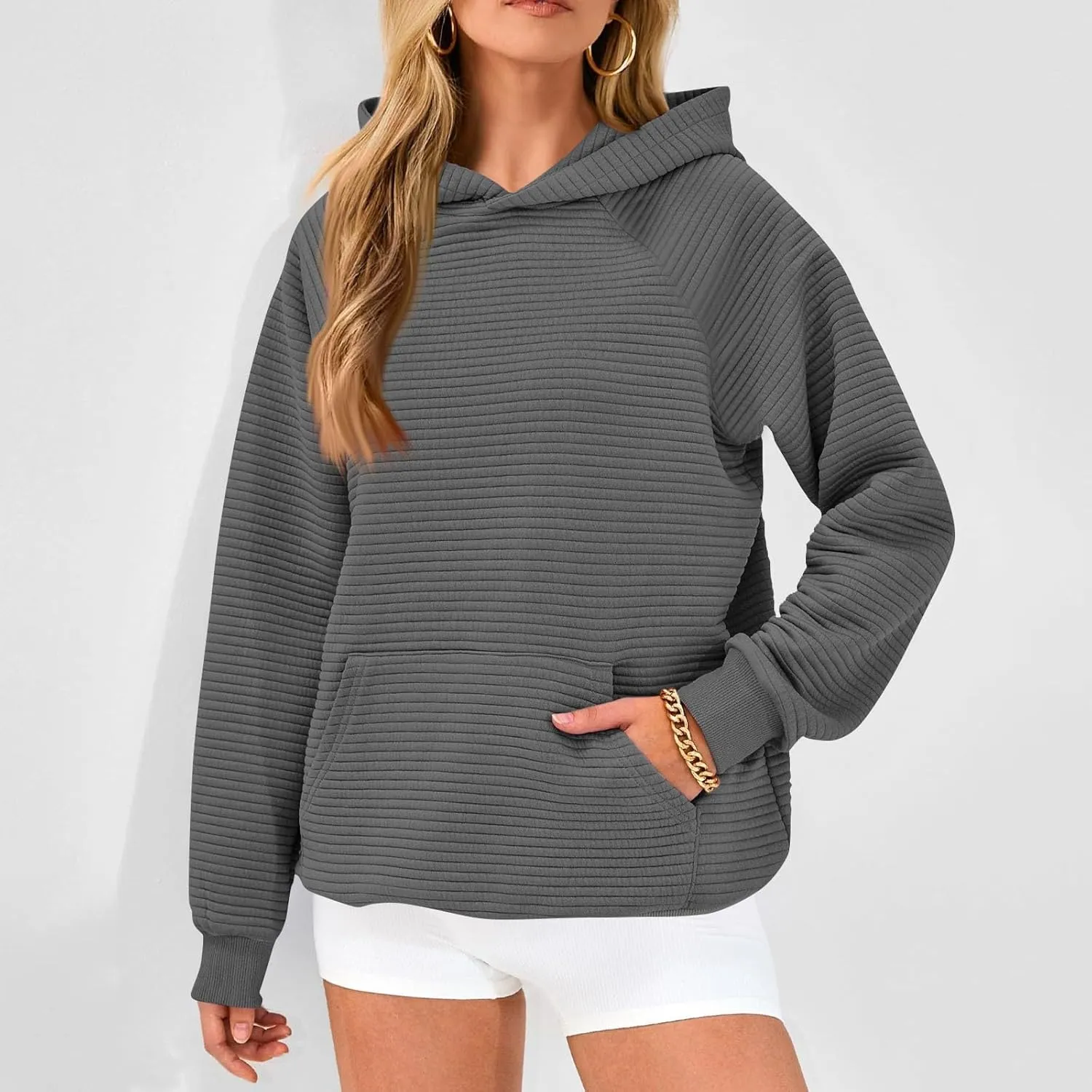Womens Hoodies Loose Fleece Long Sleeve Hooded Sweatshirts Casual Comfy Crew Neck Pullover Top with Pockets