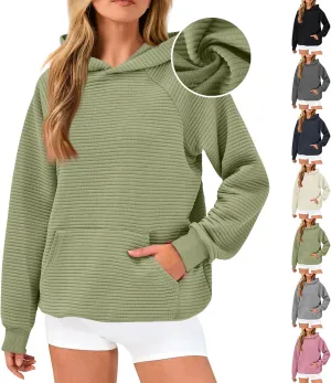 Womens Hoodies Loose Fleece Long Sleeve Hooded Sweatshirts Casual Comfy Crew Neck Pullover Top with Pockets