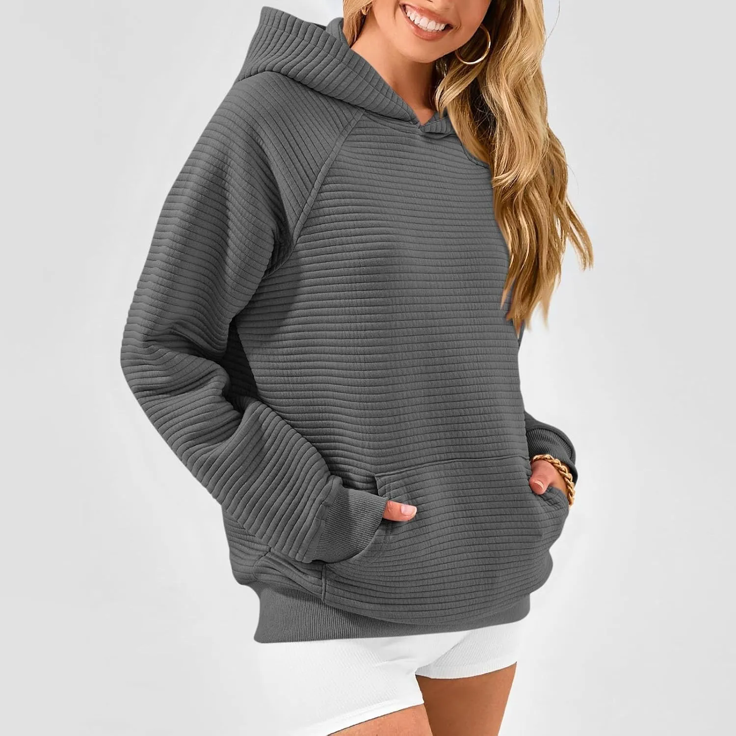 Womens Hoodies Loose Fleece Long Sleeve Hooded Sweatshirts Casual Comfy Crew Neck Pullover Top with Pockets