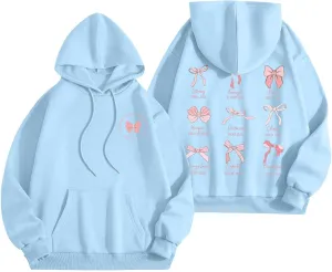 Women's Hoodies Sweatshirts Loose Casusl Cute Bow Teen Girls Long Sleeve Tops Trendy Comfy Y2K Pullovers