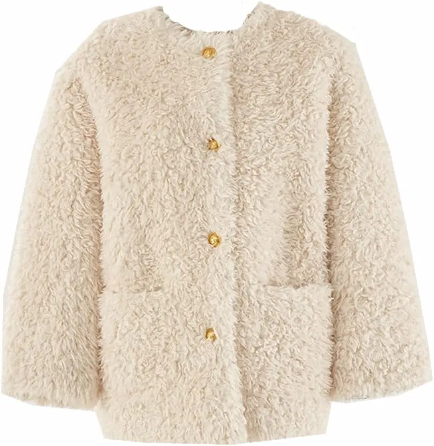 Women's Jackets Round Neck Loose Single Breasted Long Sleeve Cotton-Padded Coat