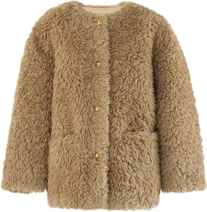 Women's Jackets Round Neck Loose Single Breasted Long Sleeve Cotton-Padded Coat