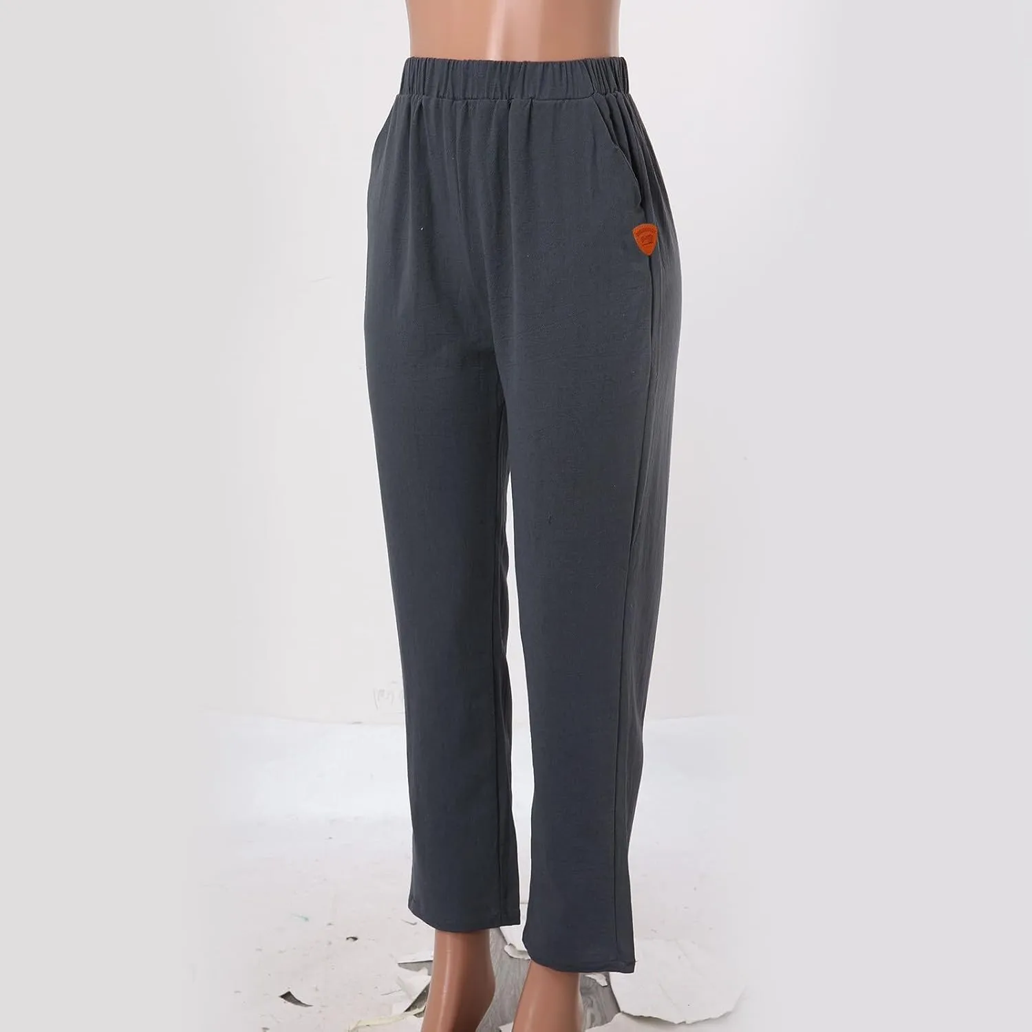 Women's Linen Blend Pants Drawstring Relaxed Breathable Wide Leg Pant Elastic Waisted Summer Straight Leg Trousers