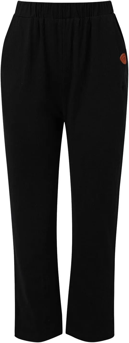 Women's Linen Blend Pants Drawstring Relaxed Breathable Wide Leg Pant Elastic Waisted Summer Straight Leg Trousers