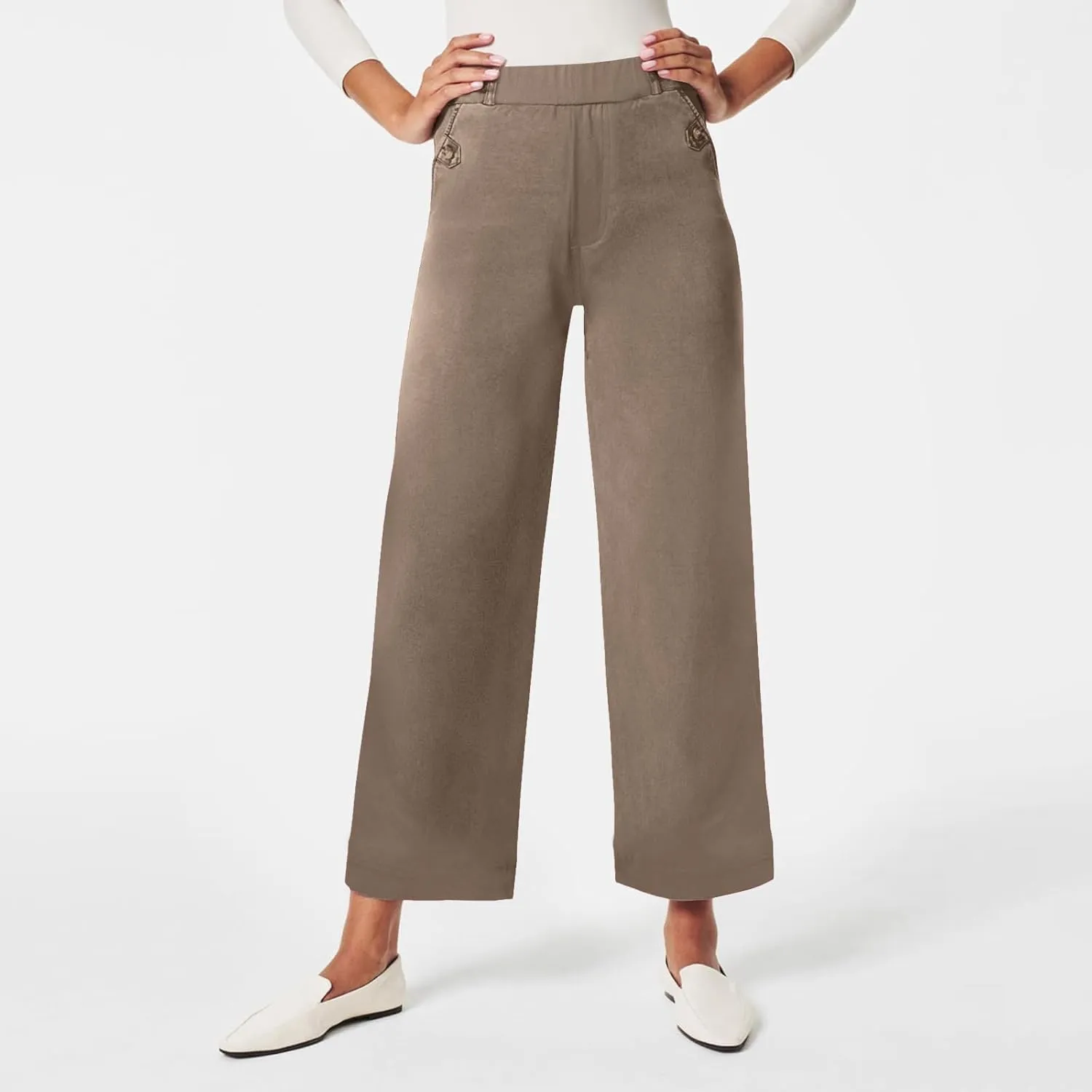 Women's Linen Blend Summer Drawstring Palazzo Pants Elastic Waist Stretchy Slim Fit Pants Trendy