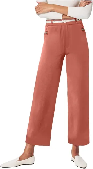 Women's Linen Blend Summer Drawstring Palazzo Pants Elastic Waist Stretchy Slim Fit Pants Trendy