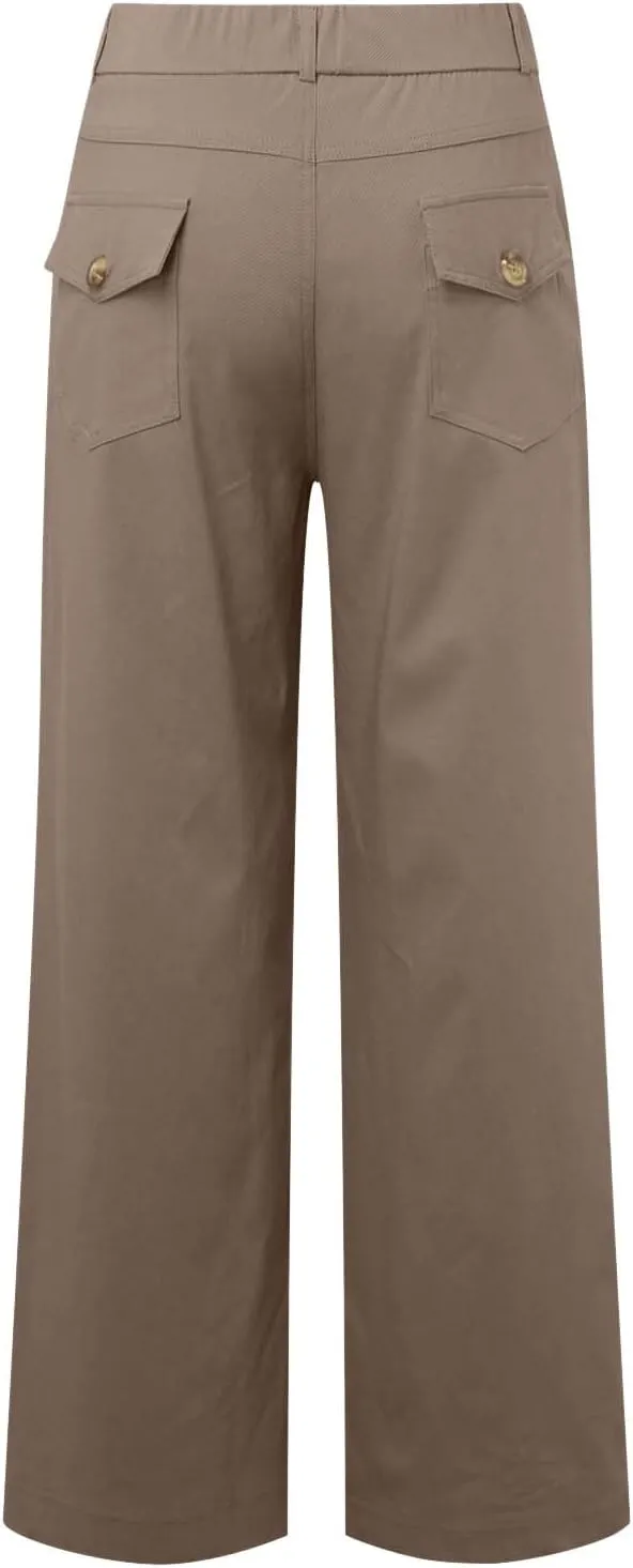 Women's Linen Blend Summer Drawstring Palazzo Pants Elastic Waist Stretchy Slim Fit Pants Trendy