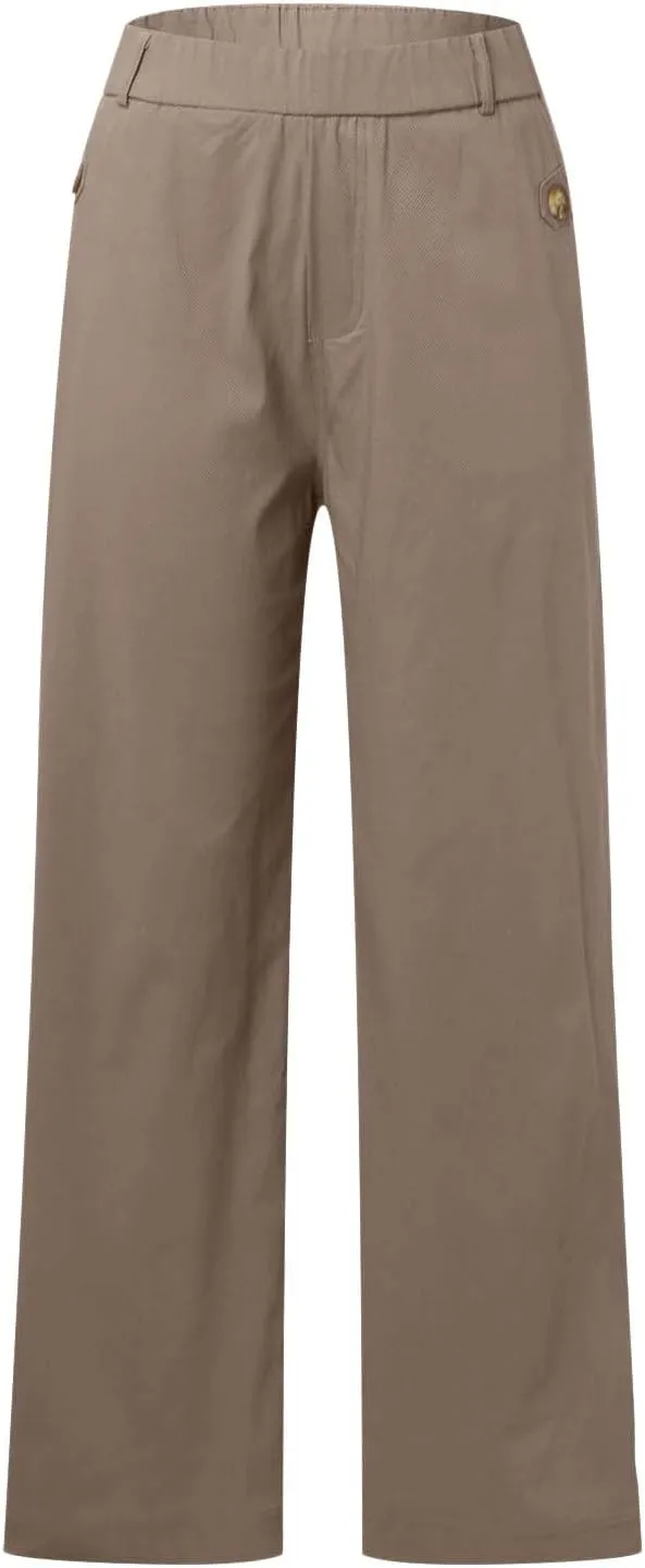 Women's Linen Blend Summer Drawstring Palazzo Pants Elastic Waist Stretchy Slim Fit Pants Trendy