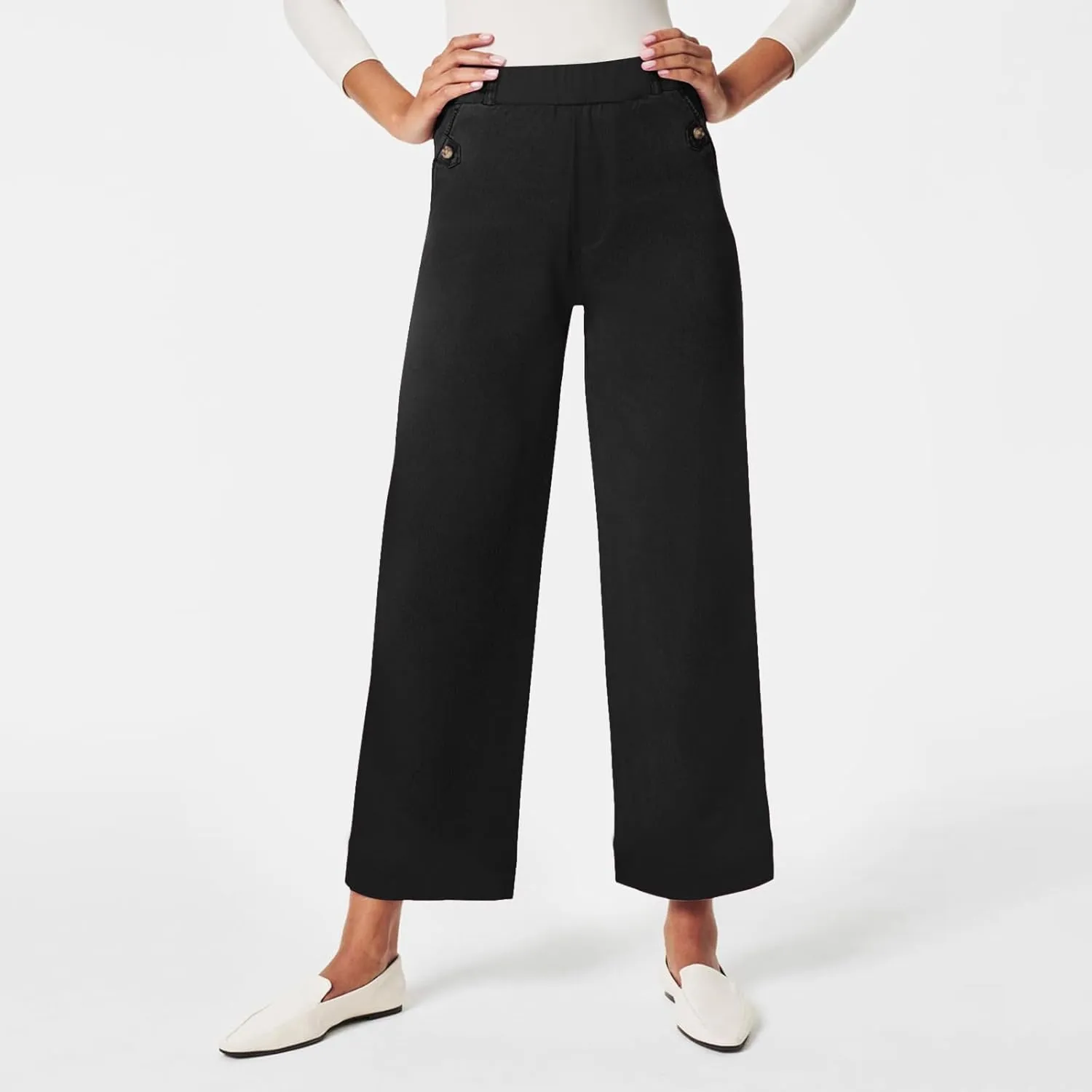 Women's Linen Blend Summer Drawstring Palazzo Pants Elastic Waist Stretchy Slim Fit Pants Trendy