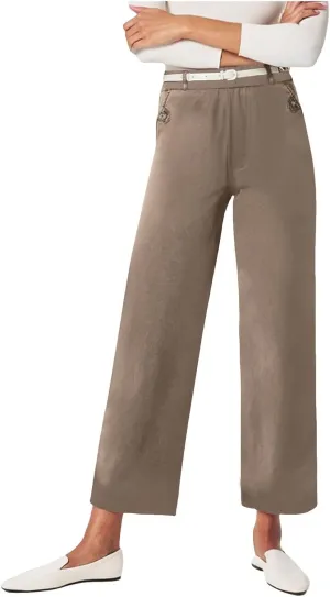 Women's Linen Blend Summer Drawstring Palazzo Pants Elastic Waist Stretchy Slim Fit Pants Trendy
