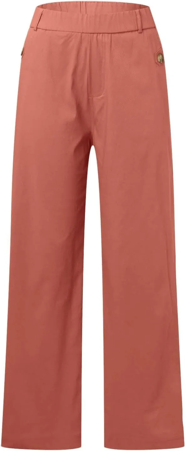 Women's Linen Blend Summer Drawstring Palazzo Pants Elastic Waist Stretchy Slim Fit Pants Trendy