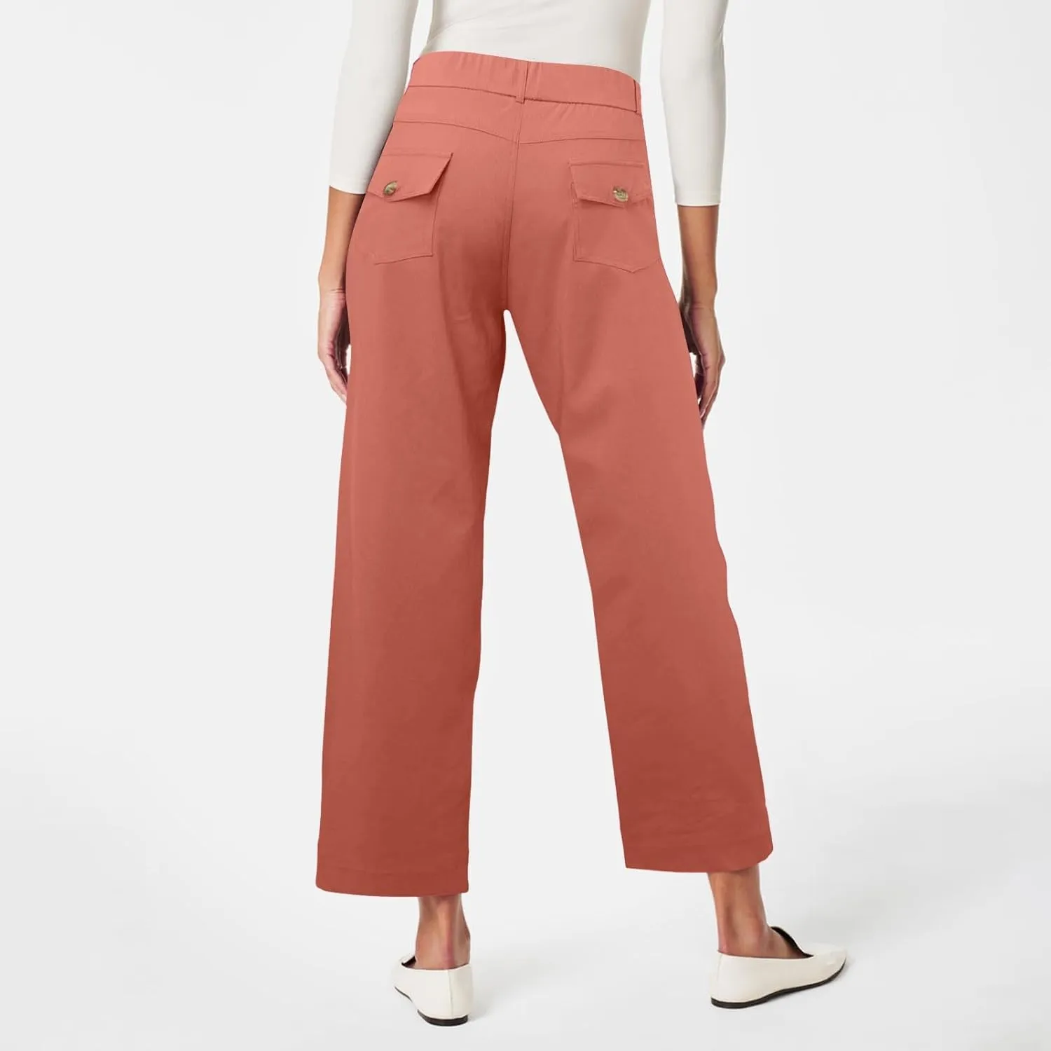 Women's Linen Blend Summer Drawstring Palazzo Pants Elastic Waist Stretchy Slim Fit Pants Trendy