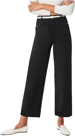 Women's Linen Blend Summer Drawstring Palazzo Pants Elastic Waist Stretchy Slim Fit Pants Trendy