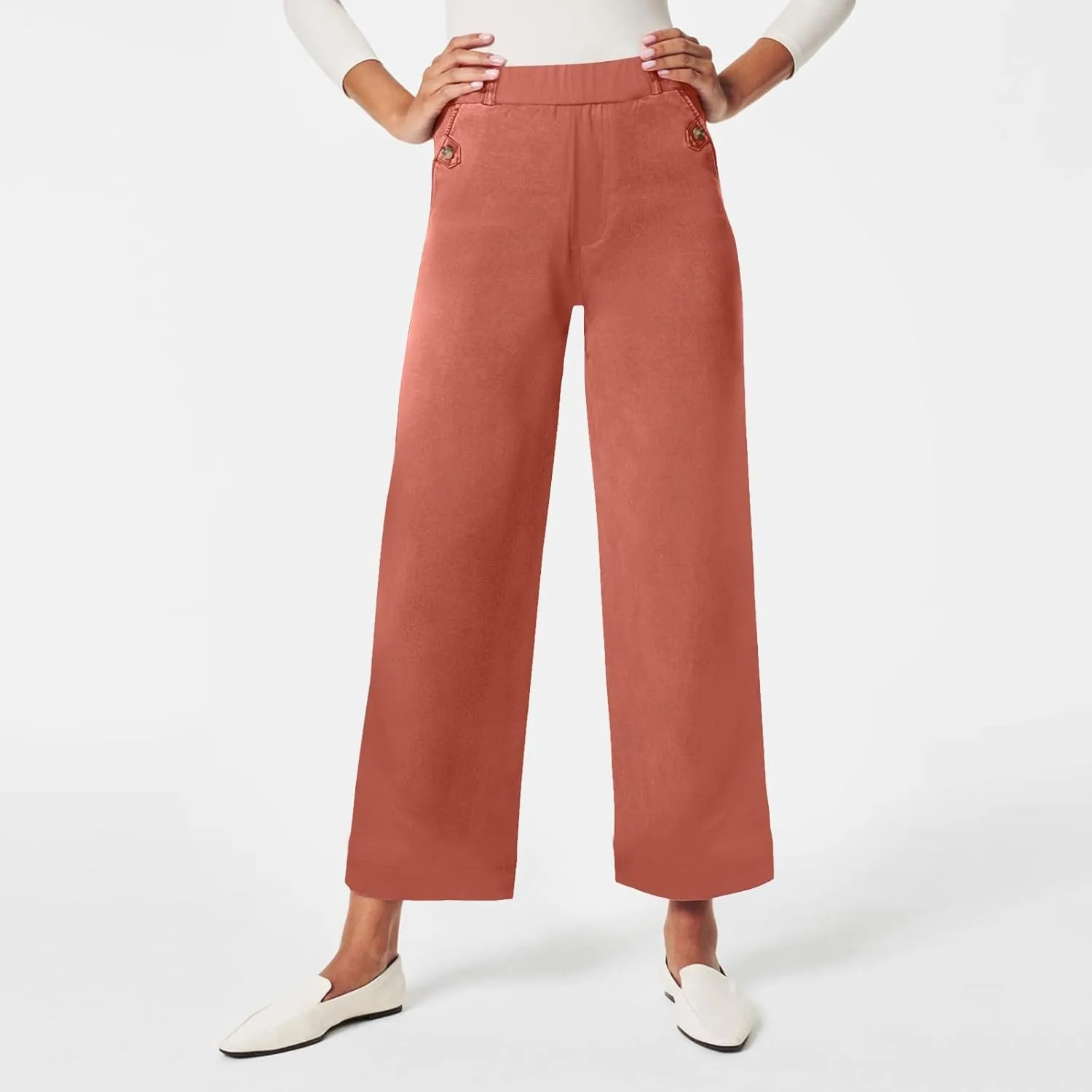 Women's Linen Blend Summer Drawstring Palazzo Pants Elastic Waist Stretchy Slim Fit Pants Trendy