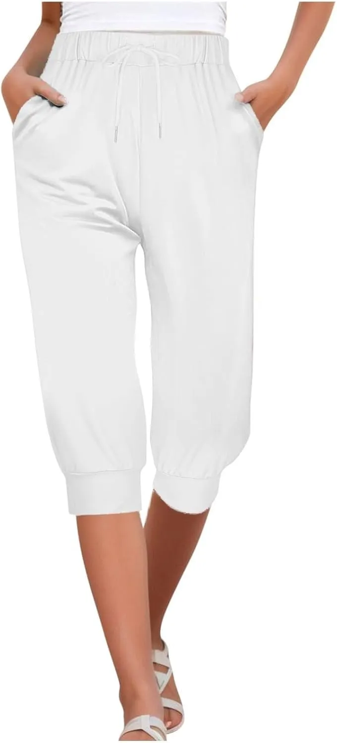 Women's Linen Blend Summer Flowy Palazzo Lounge Pants Elastic Waisted Stretchy Straight Plus Size Palazzo