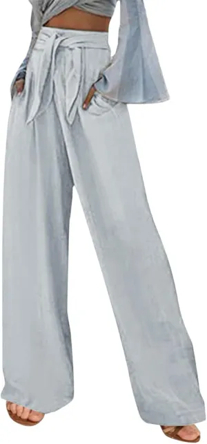 Women's Linen Blend Summer Lightweigt Pants Low Waist Baggy Stretchy Slim Fit Trousers Work Business