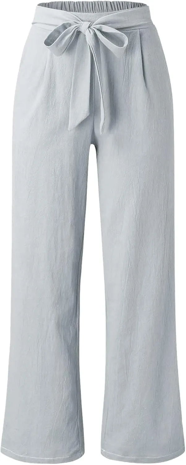 Women's Linen Blend Summer Lightweigt Pants Low Waist Baggy Stretchy Slim Fit Trousers Work Business