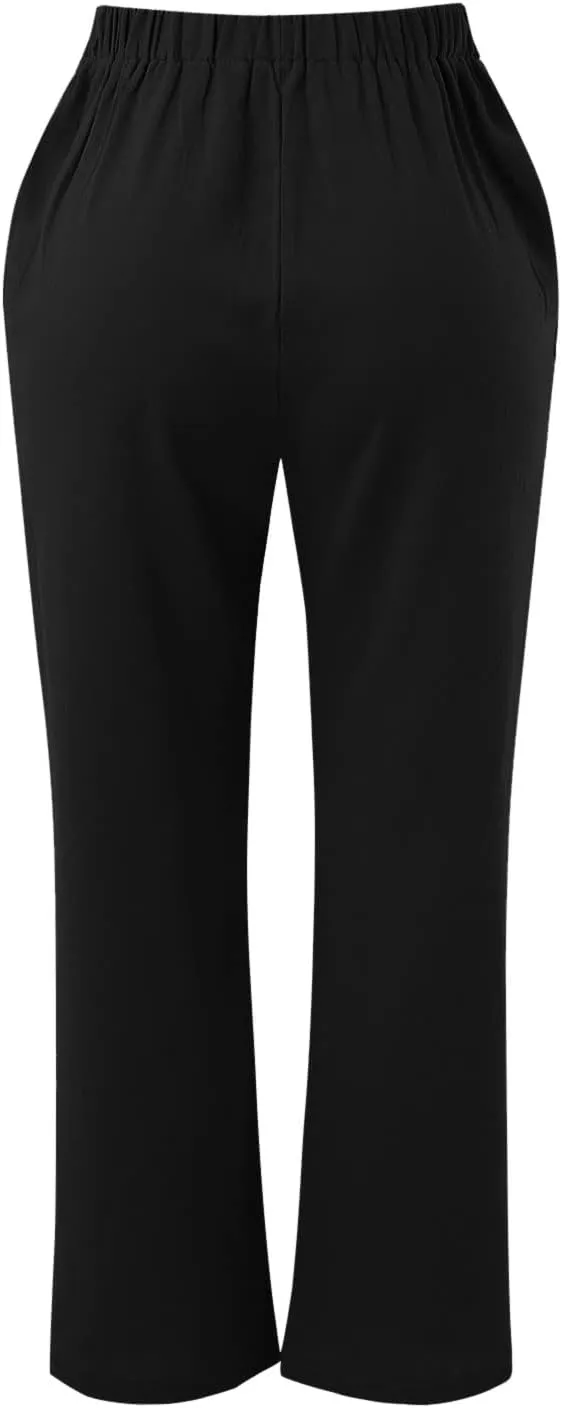 Women's Linen Blend Summer Lightweigt Pants Low Waist Baggy Stretchy Slim Fit Trousers Work Business