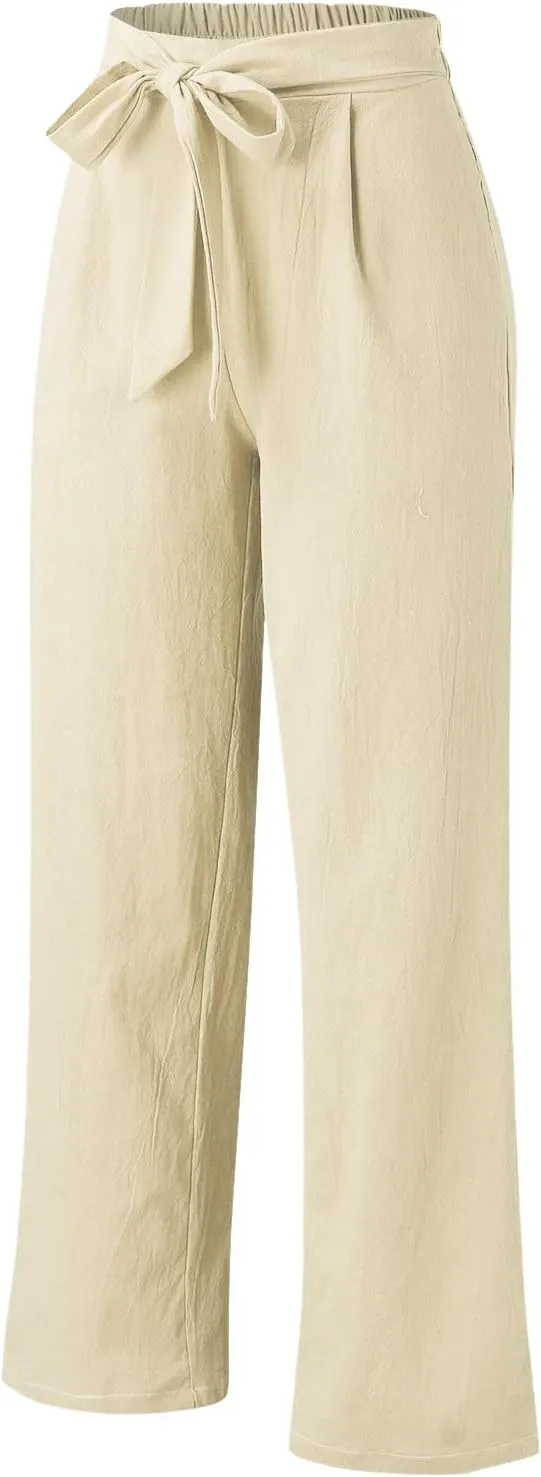 Women's Linen Blend Summer Lightweigt Pants Low Waist Baggy Stretchy Slim Fit Trousers Work Business