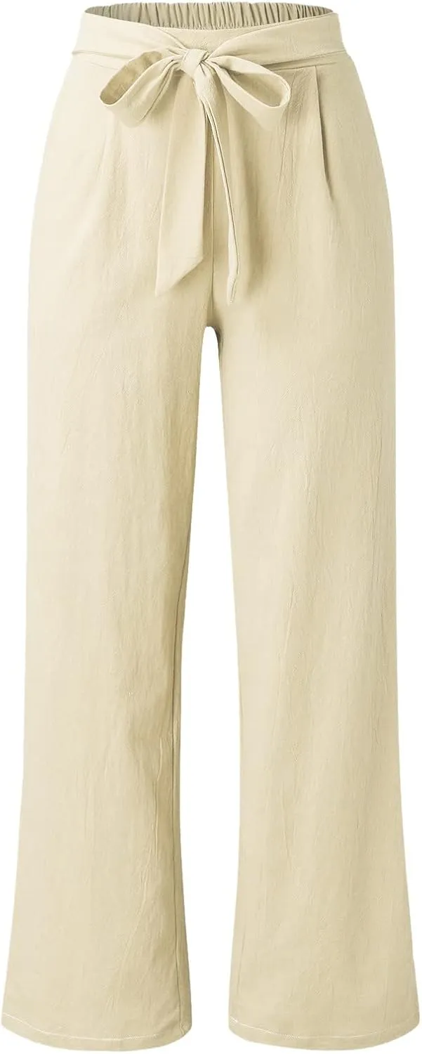 Women's Linen Blend Summer Lightweigt Pants Low Waist Baggy Stretchy Slim Fit Trousers Work Business
