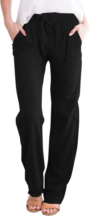Women's Linen Blend Summer Lightweigt Pants Low Waist Baggy Stretchy Slim Fit Trousers Work Business