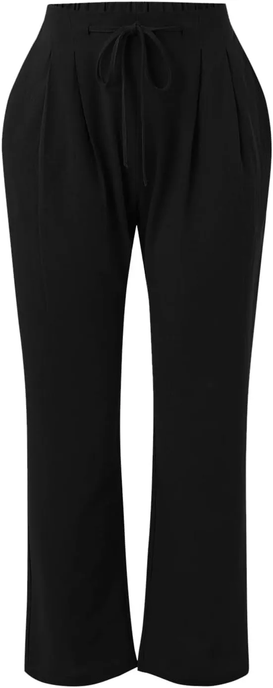 Women's Linen Blend Summer Lightweigt Pants Low Waist Baggy Stretchy Slim Fit Trousers Work Business