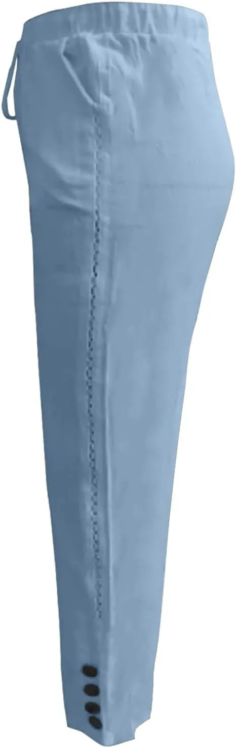 Women's Linen Blend Summer Loose Pant Trousers Elastic Waist Stretchy Plus Size Pants Vacation