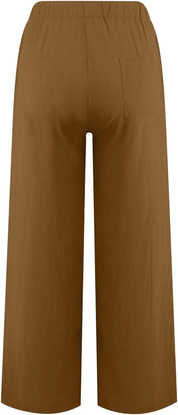 Women's Linen Blend Summer Loose Pants Low Waist Baggy Stretchy Loose Fit Pant Trousers Trendy