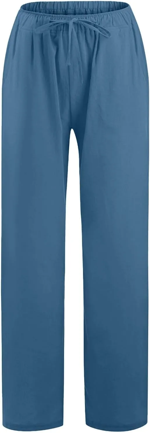 Women's Linen Blend Summer Loose Pants Low Waist Baggy Stretchy Loose Fit Pant Trousers Trendy