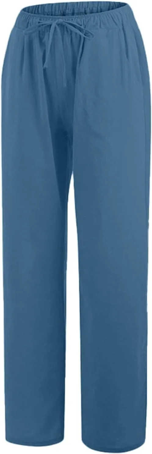 Women's Linen Blend Summer Loose Pants Low Waist Baggy Stretchy Loose Fit Pant Trousers Trendy