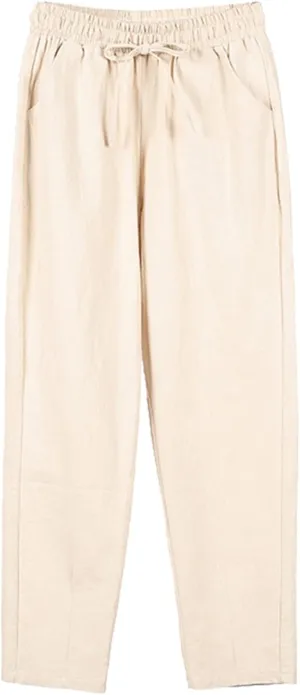 Women's Linen Blend Summer Palazzo Pant Trousers Low Waist Stretchy Slim Fit Palazzo Pants Trendy