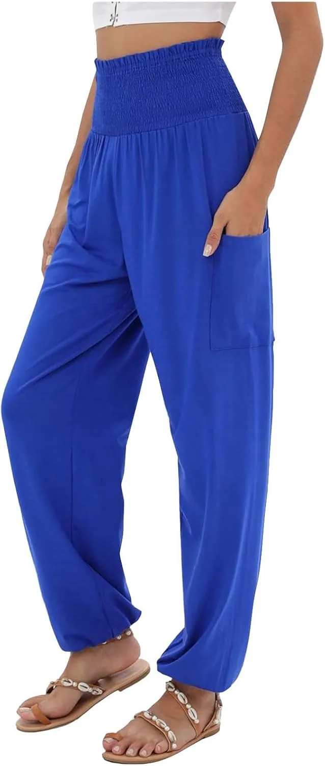 Women's Linen Blend Summer Solid Pant Trousers Low Waist Stretchy Slim-Fit Trouser Business Work