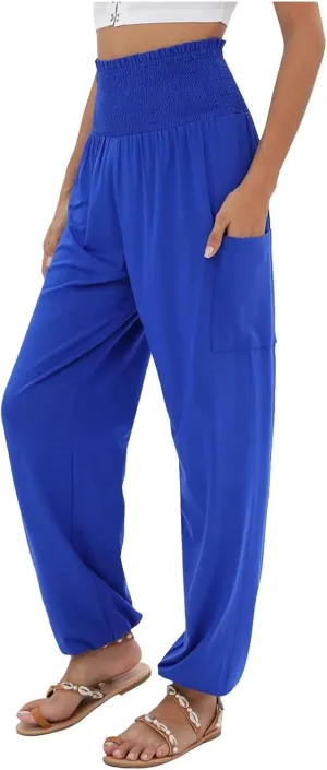 Women's Linen Blend Summer Solid Pant Trousers Low Waist Stretchy Slim-Fit Trouser Business Work