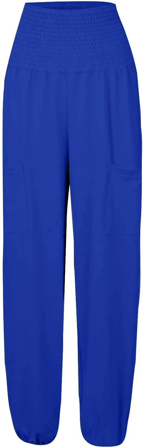 Women's Linen Blend Summer Solid Pant Trousers Low Waist Stretchy Slim-Fit Trouser Business Work