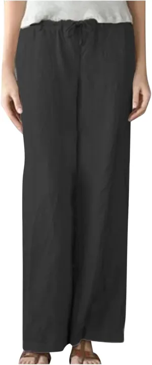 Womens Linen Pants 2025 Summer Casual Loose High Waisted Pants Relaxed Fit Elastic Waist Wide Leg Pants Trousers