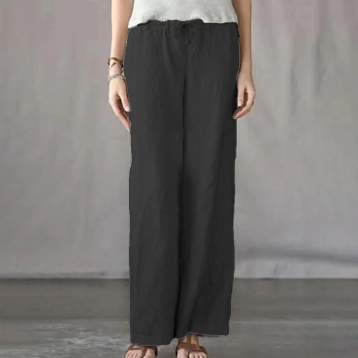 Womens Linen Pants 2025 Summer Casual Loose High Waisted Pants Relaxed Fit Elastic Waist Wide Leg Pants Trousers