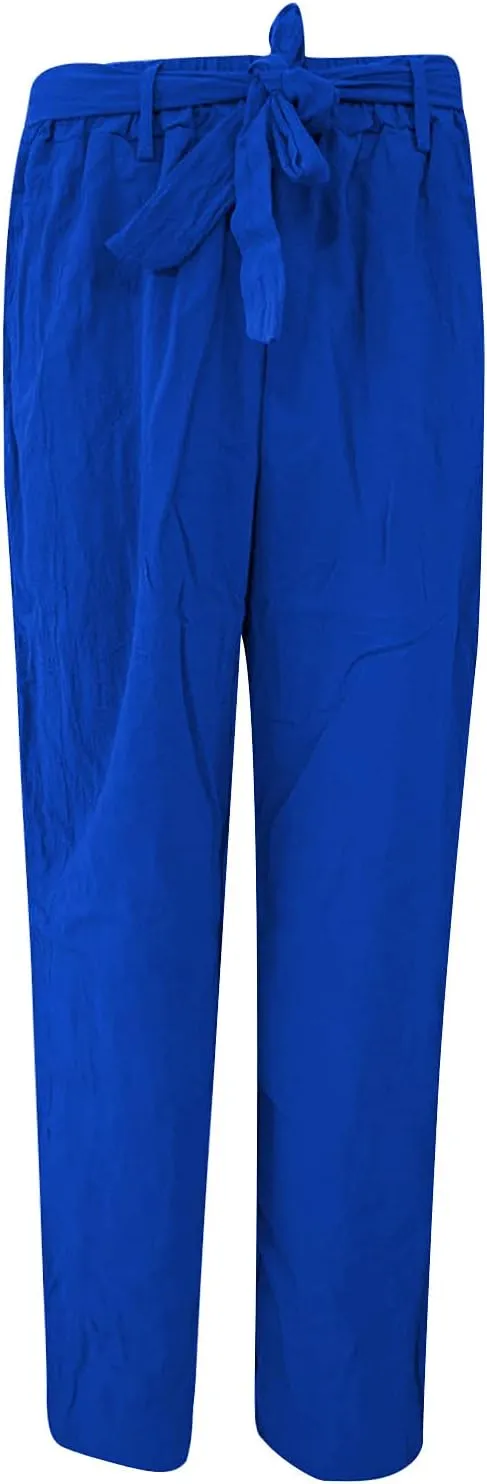 Womens Linen Pants 2025 Summer Casual Loose High Waisted Pants Relaxed Fit Elastic Waist Wide Leg Pants Trousers