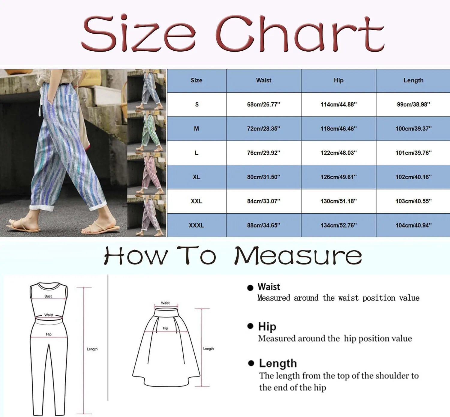Womens Linen Summer Comfy Pant Trousers Low Waist Stretchy Straight Slim-Fit Trousers Beach