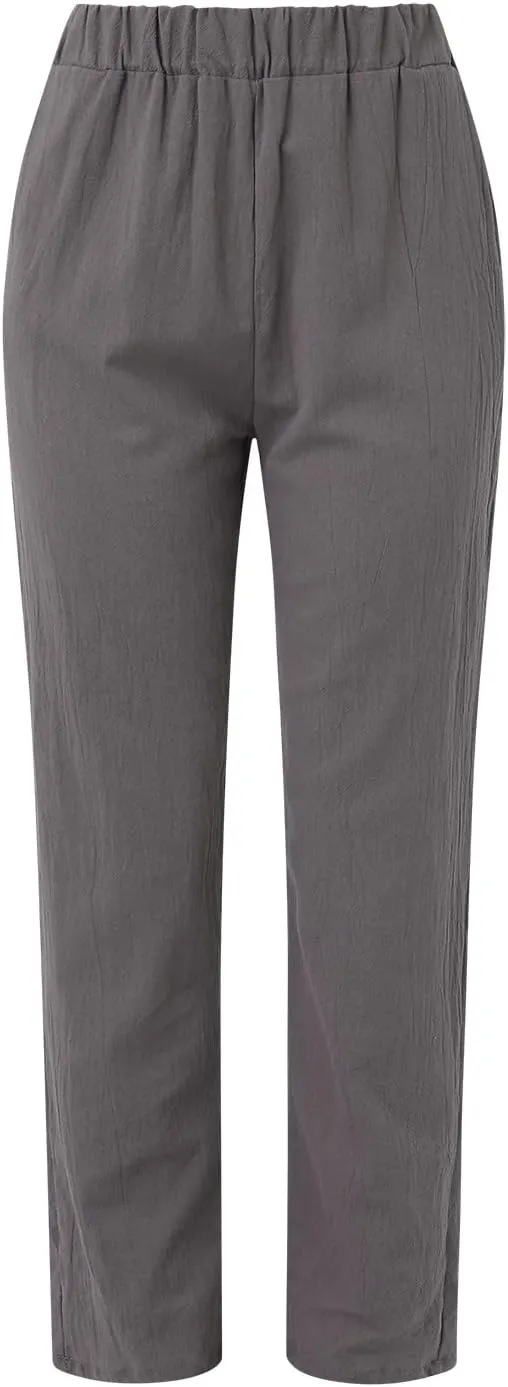 Womens Linen Summer Letter Patched Pants Elastic Waisted Stretchy Straight Plus Size Pant Trousers Vacation