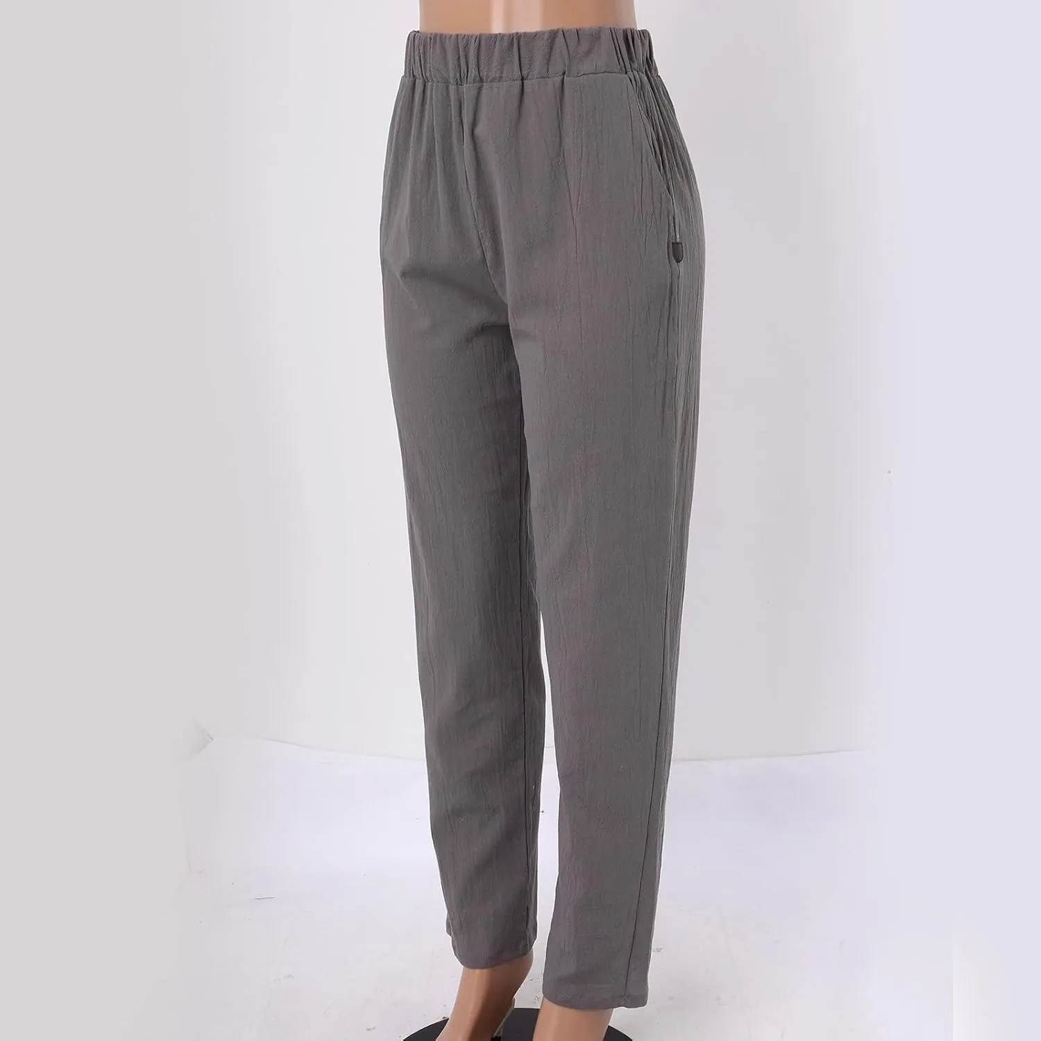Womens Linen Summer Letter Patched Pants Elastic Waisted Stretchy Straight Plus Size Pant Trousers Vacation