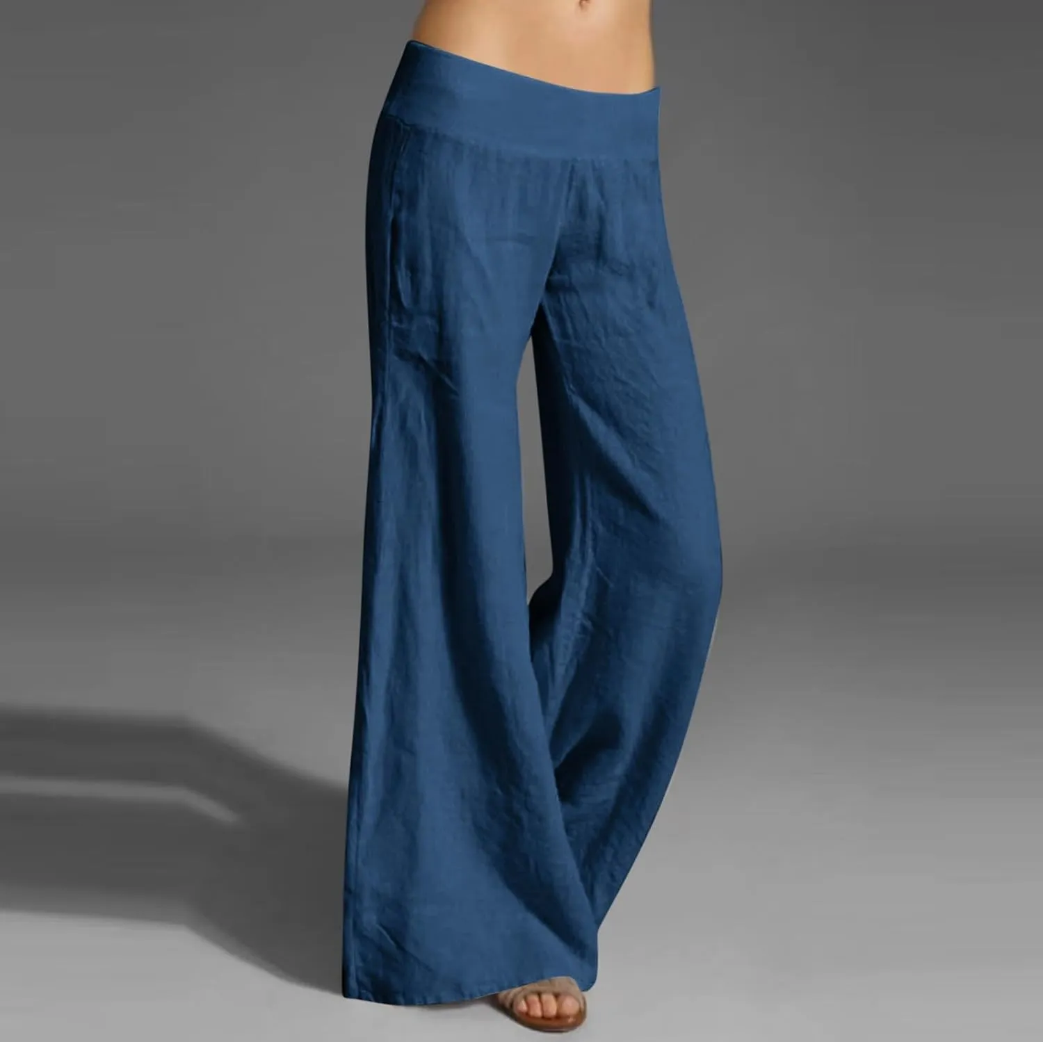 Womens Linen Summer Palazzo Palazzo Pants Low Waist Stretchy Straight Slim-Fit Pants Work Business