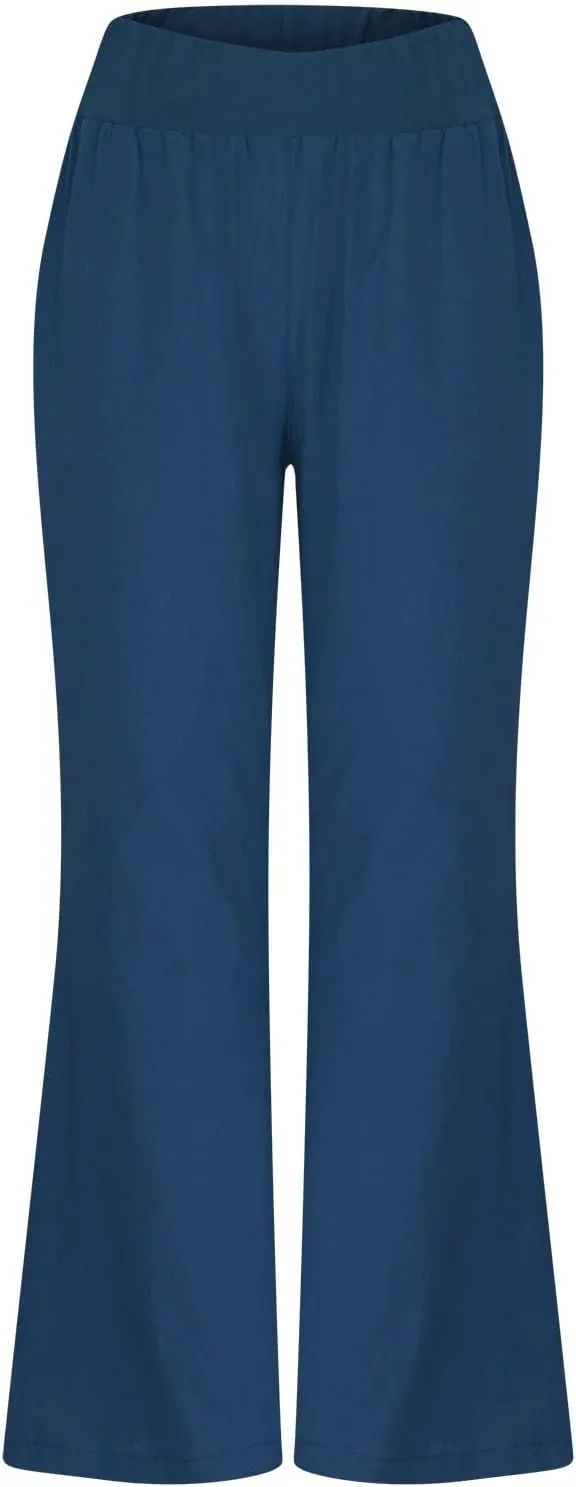 Womens Linen Summer Palazzo Palazzo Pants Low Waist Stretchy Straight Slim-Fit Pants Work Business