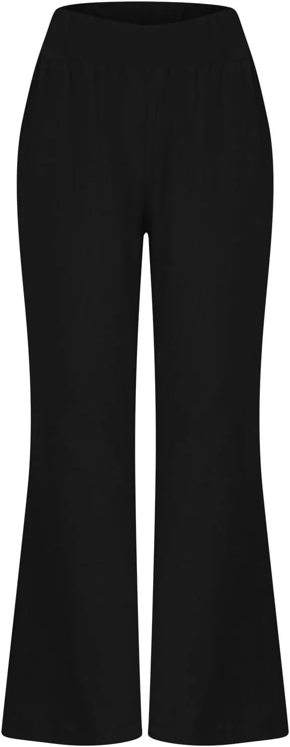 Womens Linen Summer Palazzo Palazzo Pants Low Waist Stretchy Straight Slim-Fit Pants Work Business