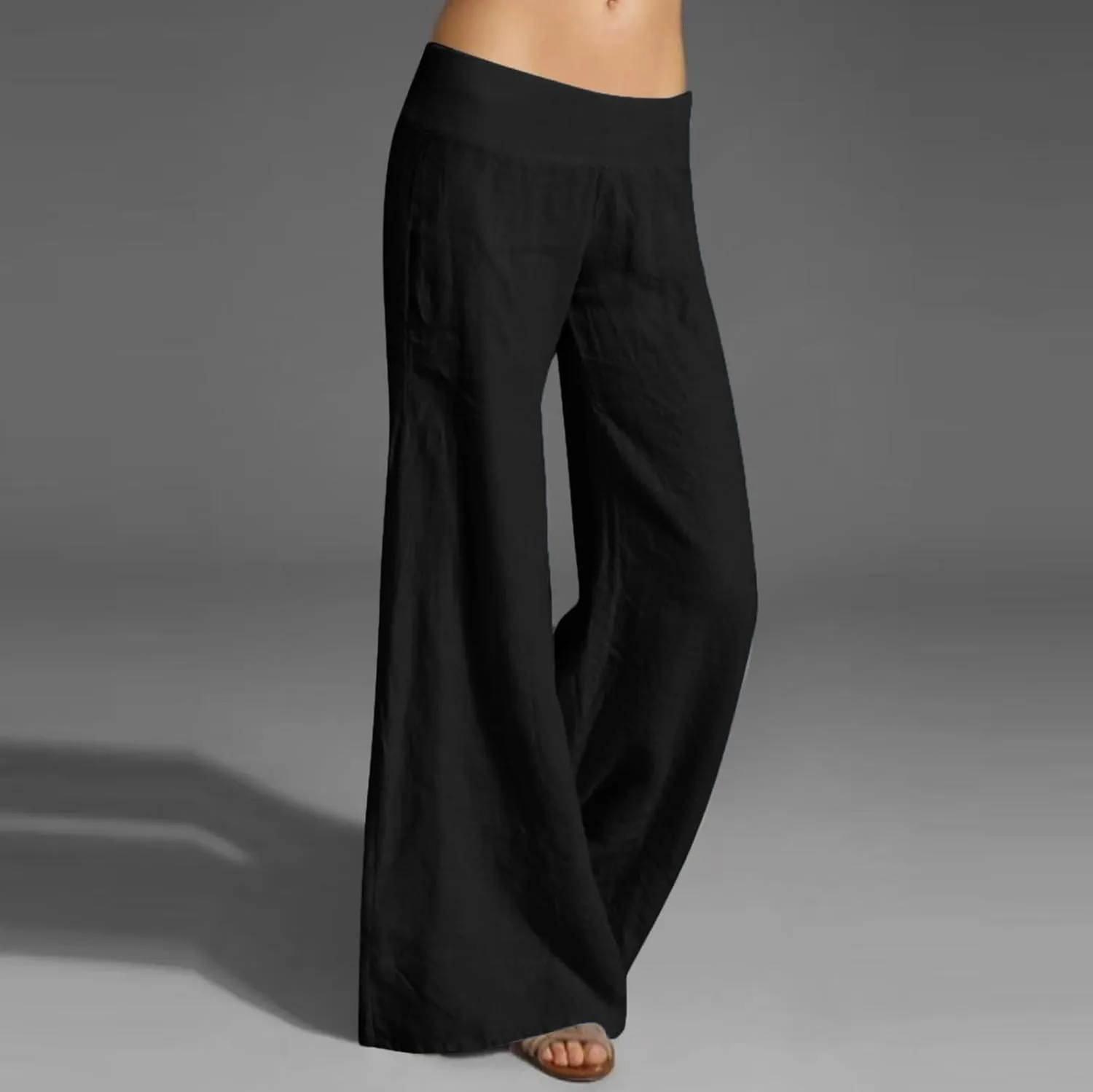 Womens Linen Summer Palazzo Palazzo Pants Low Waist Stretchy Straight Slim-Fit Pants Work Business