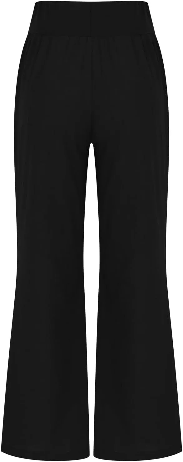 Womens Linen Summer Palazzo Palazzo Pants Low Waist Stretchy Straight Slim-Fit Pants Work Business