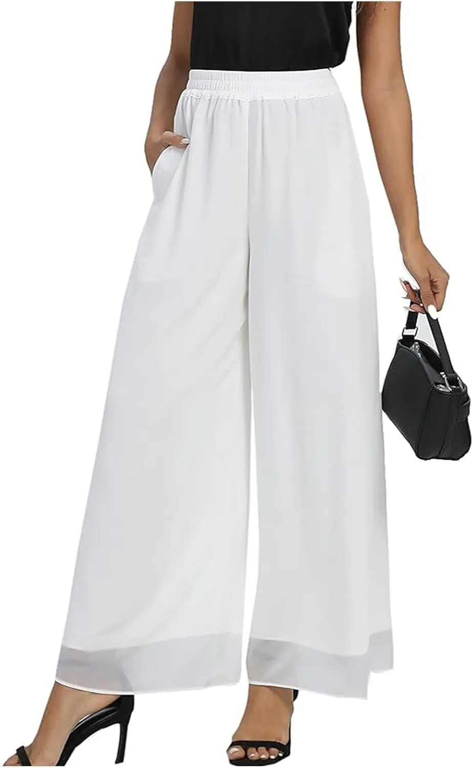 Womens Linen Summer Tie Knot Pants High Waist Stretchy Straight Plus Size Palazzo Pants Travel