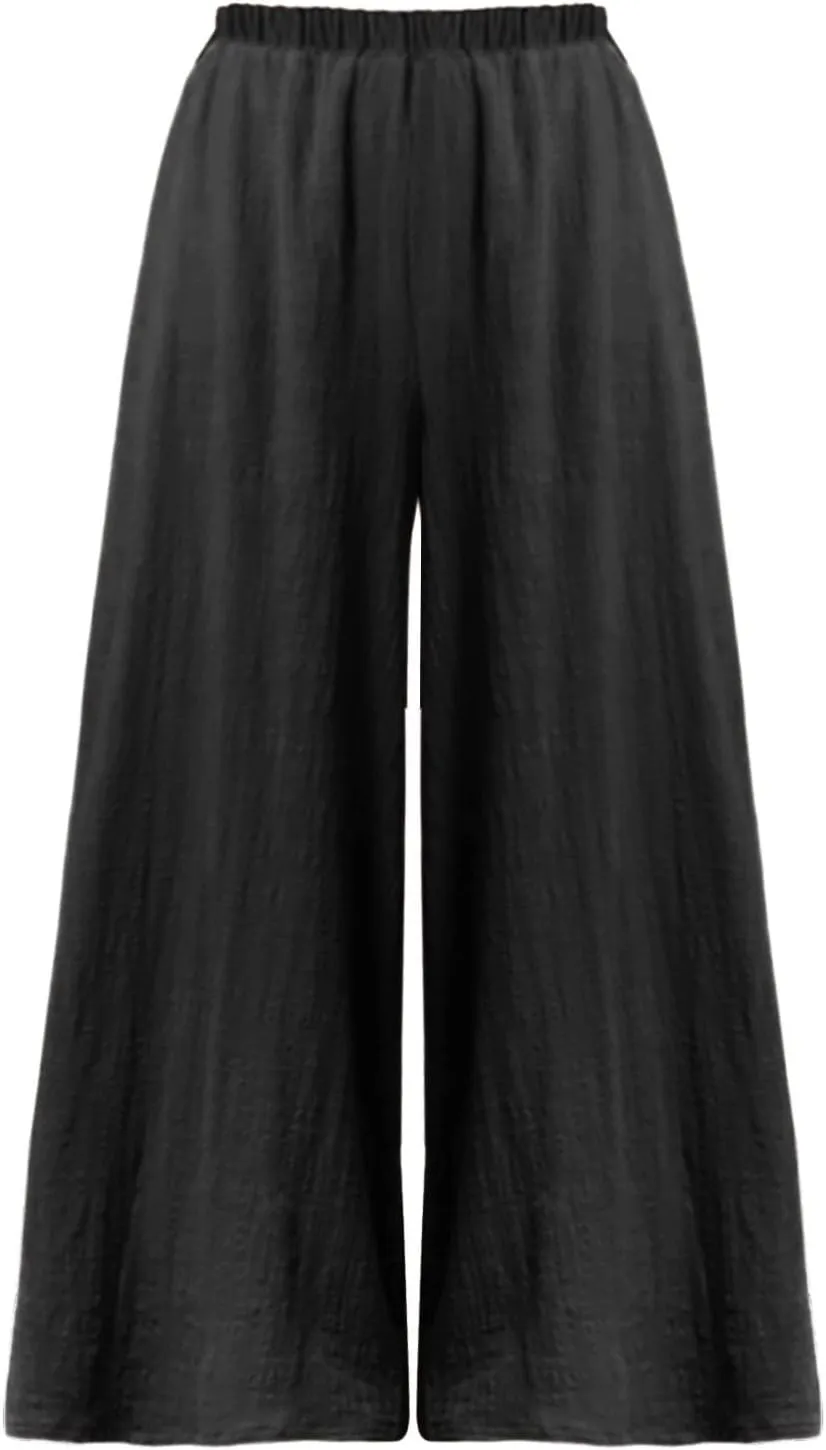 Women's Linen Summer Trendy Palazzo Pants Elastic Waisted Stretchy Loose Fit Palazzo Pants Business Work