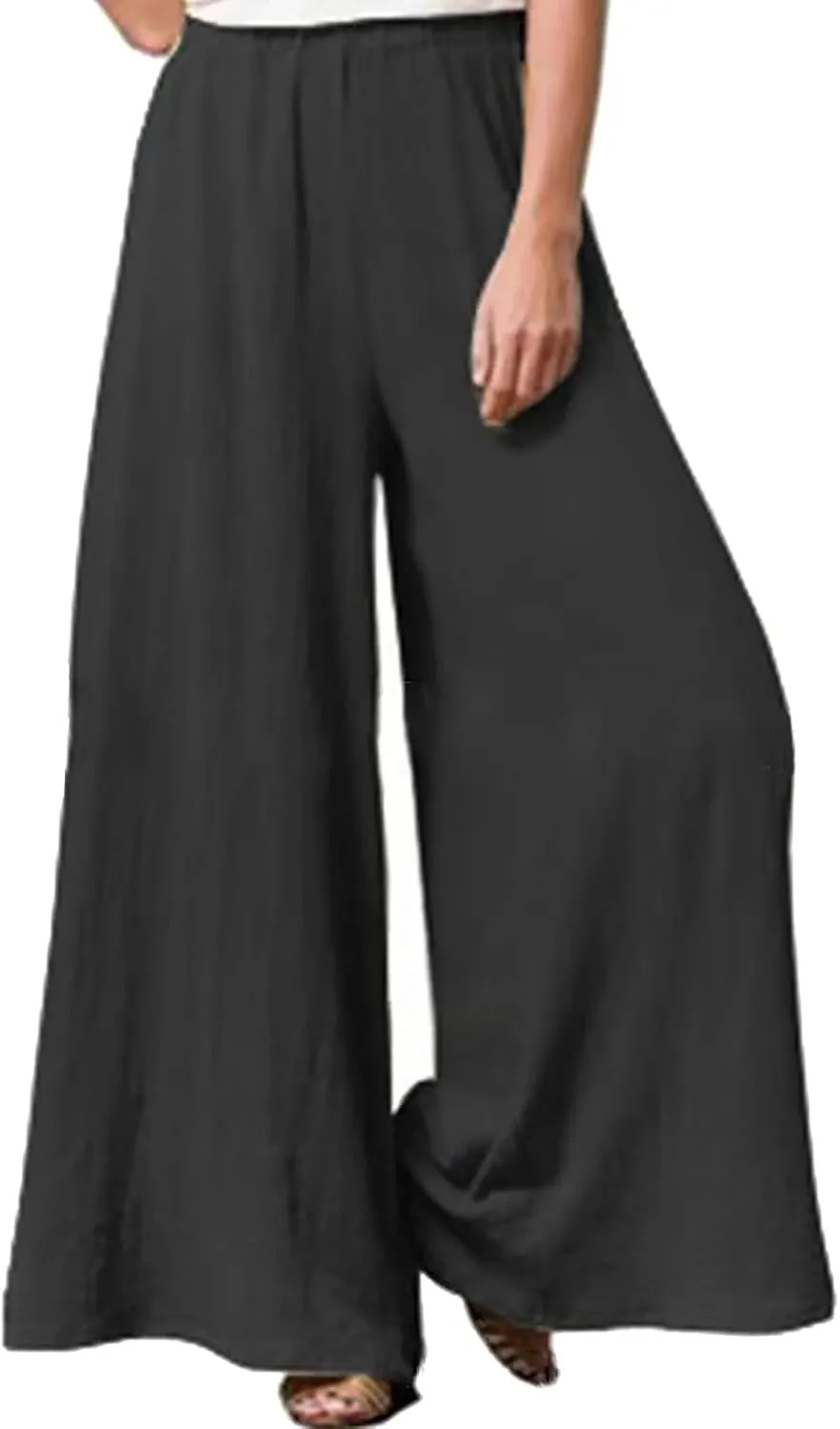 Women's Linen Summer Trendy Palazzo Pants Elastic Waisted Stretchy Loose Fit Palazzo Pants Business Work
